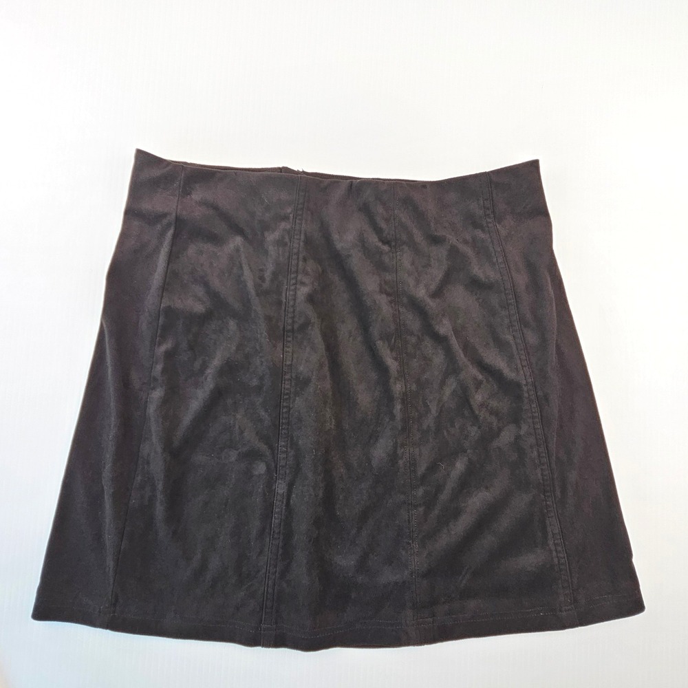 Alta Francescas Black Faux Suede Mini Skirt A-Line Goth Grunge WS30907 Womens L